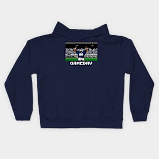 Blue and White Football Gameday Retro 8 Bit Linebacker Kids Hoodie